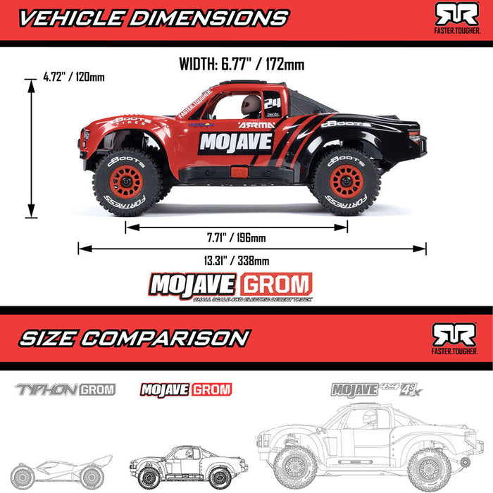 ARA2104T1 MOJAVE GROM MEGA 380 Brushed 4X4 Small Scale Desert Truck RTR with Battery & Charger, Red/Black ** IN STOCK EARLY JULY** (FOR A EXTRA BATTERY PLEASE ORDER SPMX142S30H2)