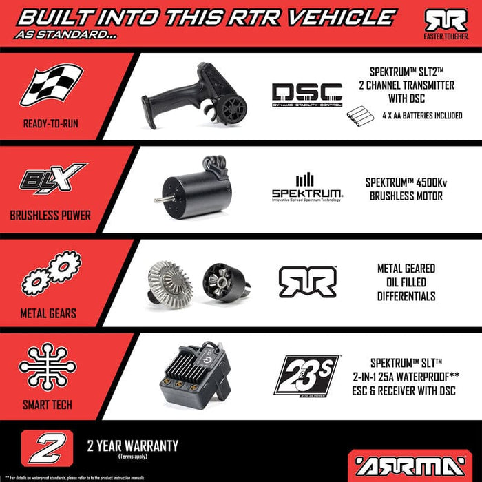 ARA2306ST1 TYPHON GROM 223S BLX Brushless 4X4 Small Scale Buggy RTR with Battery & Charger, Red ** (FOR A EXTRA BATTERY PLEASE ORDER SPMX142S30H2)