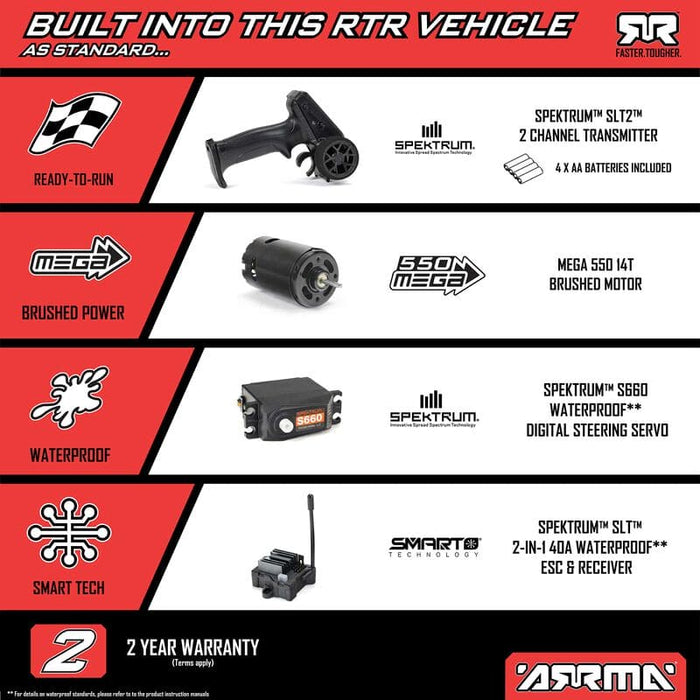 ARA3205ST1 1/10 VORTEKS MEGA 550 2WD Stadium Truck RTR with Battery & Charger, Orange **FOR LONG RUN TIME BATTERY ORDER part # SPMX52S30H3