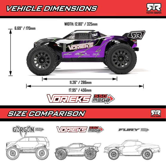 ARA3205ST1 1/10 VORTEKS MEGA 550 2WD Stadium Truck RTR with Battery & Charger, Orange **FOR LONG RUN TIME BATTERY ORDER part # SPMX52S30H3