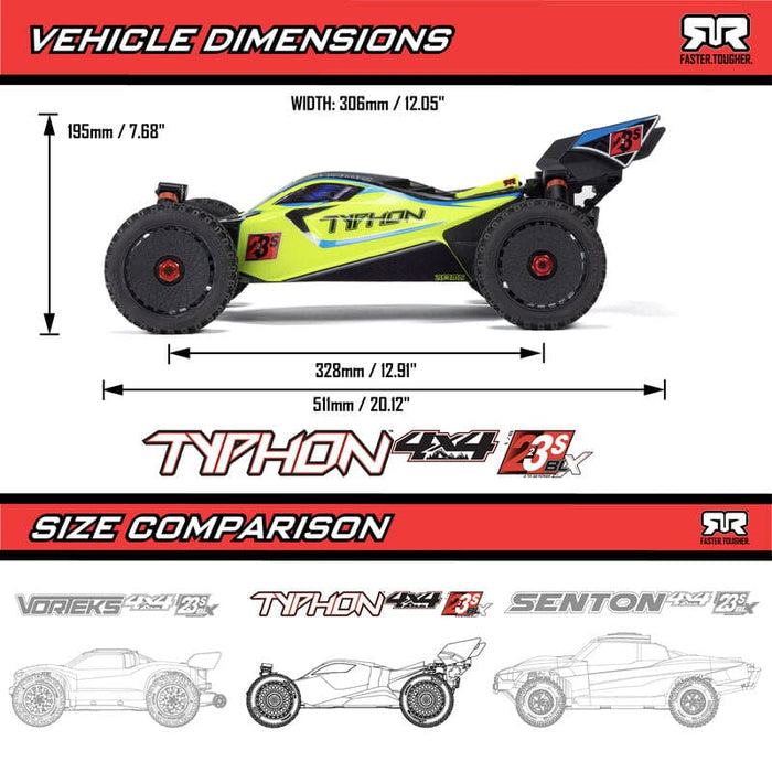 ARA4306V4T1 1/8 TYPHON 223S BLX Brushless 4X4 Buggy RTR with DSC, Green