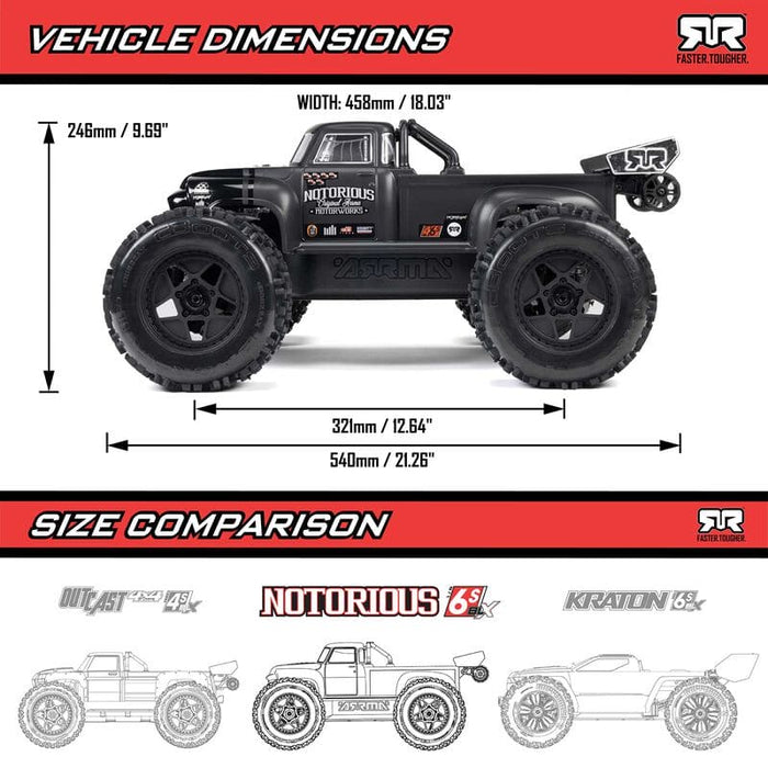 ARA8611V6T2 1/8 NOTORIOUS 6S V6 4X4 BLX Brushless Stunt Truck RTR, Blue *YOU will need this to run this truck # SPMXPSS600