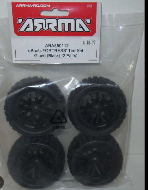 ARA550112 dBoots 'FORTRESS' Tire Set Glued (Black) (2 Pairs)