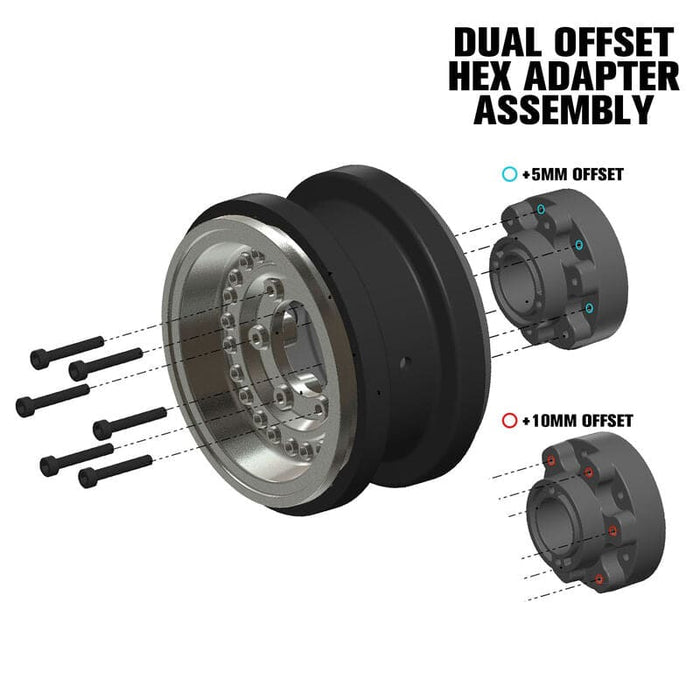 PRO282600 1/6 Black Rhino Armory Alum 2.9" Dual Offset SCX6 Wheels (2) Gunmetal