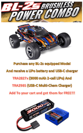 TRA37354-4ORANGE Traxxas 1/10 Rustler 2WD BL-2S Clipless - Orange ***For this promotion please add Part number TRA2985  & TRA2827X  TO GET IT FOR FREE
