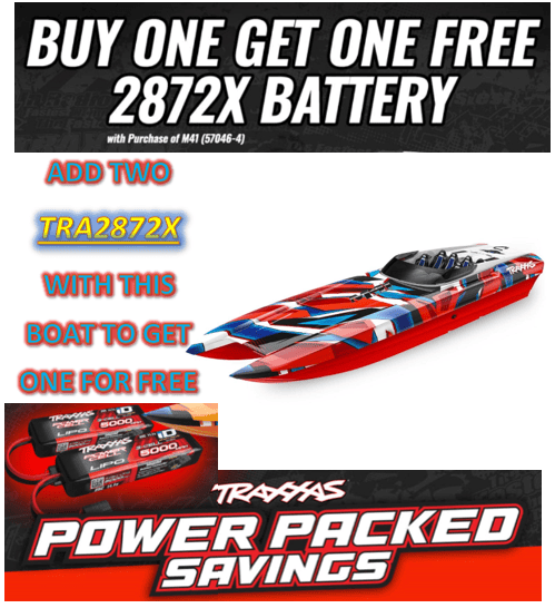 TRA57046-4 Traxxas DCB M41 Widebody 40" Catamaran Race Boat Red ***BUY ONE GET ONE FREE
2872X BATTERY. You will need to use 2 batteries to run the boat. and a charger  part # Tra2970