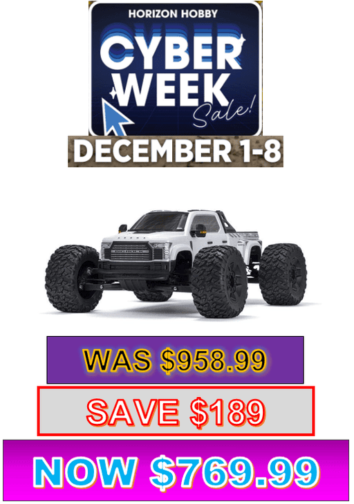 ARA7612T3 1/7 BIG ROCK 6S 4X4 BLX Monster Truck RTR, White*YOU will need this to run this truck # SPMXPSS600 ***If you do order from this CYBER week sale ALL sales are final sale .