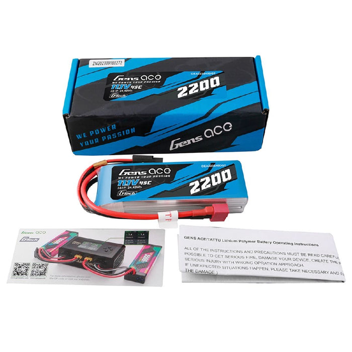 GEA223S45DGT Gens Ace G-Tech 2200mAh 3S1P 11.1V 45C Lipo With Deans Plug