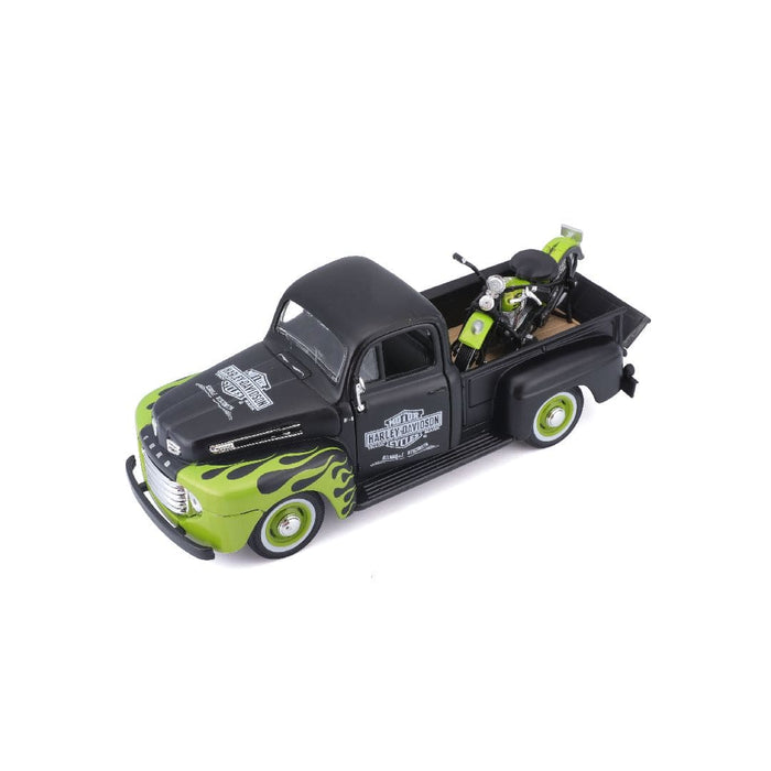 MAI32171 Maisto 1/24 H-D '48 Panhead + '48 Ford F-1 Pickup (Black/Green)