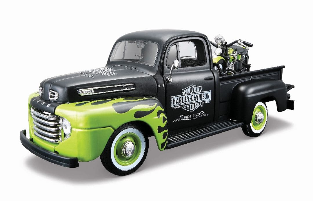 MAI32171 Maisto 1/24 H-D '48 Panhead + '48 Ford F-1 Pickup (Black/Green)