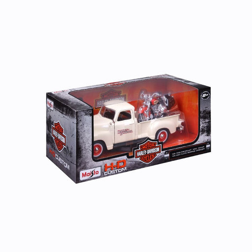 MAI32194 Maisto 1/24 H-D '01 FLSTS Her Sprngr + '50 Chevy 3100 (Cream)