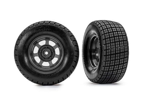 TRA10473 Traxxas Hoosier Tires on graphite gray wheels (2) (2WD front)