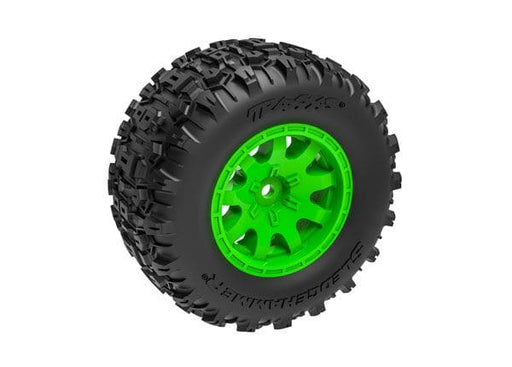 TRA10770-GRN Traxxas Tires & wheels, assembled (green wheels)(rear)(2)