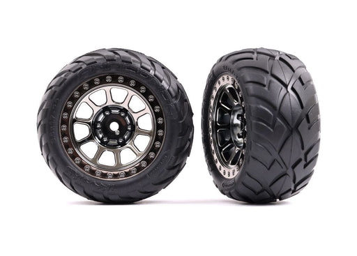 TRA2478T Tires & wheels, assembled (2.2" black chrome wheels, Anaconda? 2.2" tires with foam inserts) (2) (Bandit? rear)