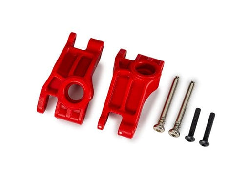 TRA9150-RED Carriers, stub axle, rear, extreme heavy duty, red (left & right)/ 3x31mm hinge pins (2)/ 3x18mm BCS (2) (for use with #9180, 9181, 9182 upgrade kit)