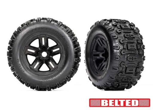 TRA9573 Traxxas Premount 3.8" Black Wheels & Sledgehammer Belted