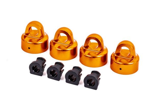 TRA9664T Shock caps, aluminum (orange-anodized), GT-Maxx? shocks (4)/ spacers (4) (for Sledge?)