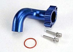 TRA5287 Header, blue-anodized aluminum (for rear exhaust engines only) (TRX 2.5, 2.5R, 3.3)