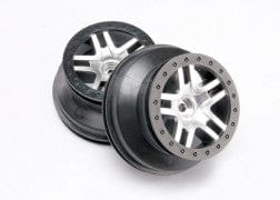 TRA5876 Wheels, SCT Split-Spoke, satin chrome, black beadlock style, dual profile (2.2" outer 3.0" inner) (2WD front) (2)