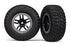 TRA5885 Tires & wheels, assembled, glued (SCT Split-Spoke, black, satin chrome beadlock wheels, T/A? KM2 tires, foam inserts) (2) (2WD Front)