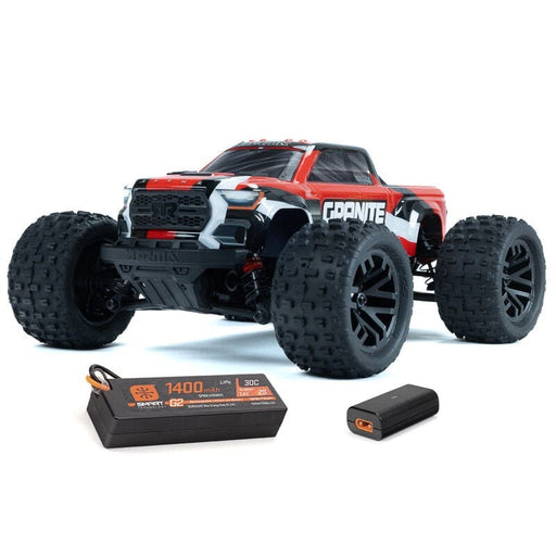 ARA2102T2 1/18 GRANITE GROM MEGA 380 Brushed 4X4 Monster Truck RTR with Battery & Charger, Red (FOR A EXTRA BATTERY PLEASE ORDER SPMX142S30H2)