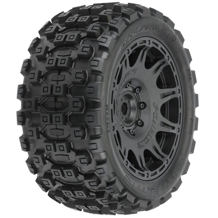 PRO1019811 1/6 Badlands MX57 Front/Rear 5.7” Tires Mounted on Raid 8x48 Removable 24mm Hex Wheels (2): Black