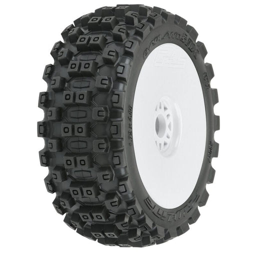 PRO906731 Badlands MX M2 Mounted White Wheels, F/R (2): 1/8 Buggy