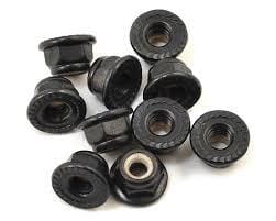 TRA8347 Nuts, 4mm flanged nylon locking, serrated (black) (10)