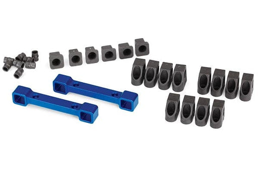 TRA8334X Traxxas Mounts, suspension arms, aluminum (blue-anodized) (front & rear)/ hinge pin retainers (12)/ inserts (6)