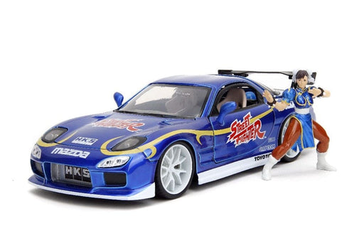 JAD30838 Jada 1/24 "Hollywood Rides" Street Fighter 1993 Mazda Rx-7 With Chun-Li - Candy Blue