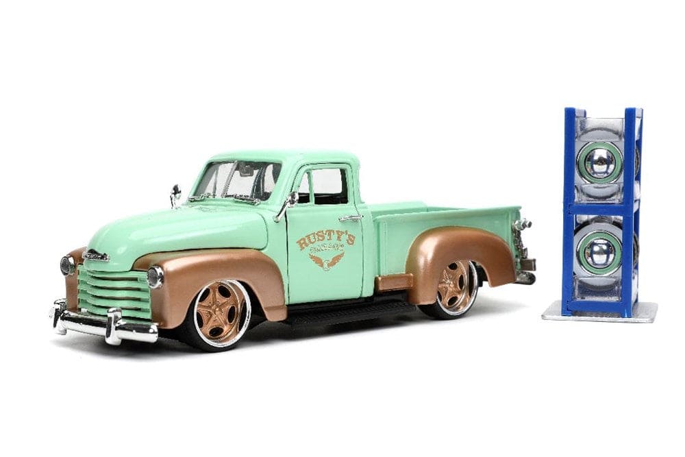 JAD32709 Jada 1/24 "Just Trucks" 1953 Chevy Pickup w/Rack - Rusty's Garage Light Green