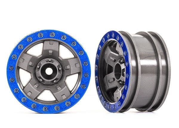 TRA8180-BLUE Traxxas Wheels, TRX-4 Sport 2.2 (Gray, Blue Beadlock Style) (2)