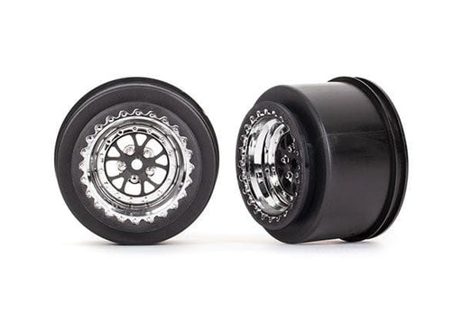 TRA9473R Traxxas Wheels, Weld chrome with black (rear) (2)