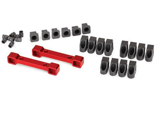 TRA8334R Traxxas Mounts, suspension arms, aluminum (red-anodized) (front & rear)/ hinge pin retainers (12)/ inserts (6)